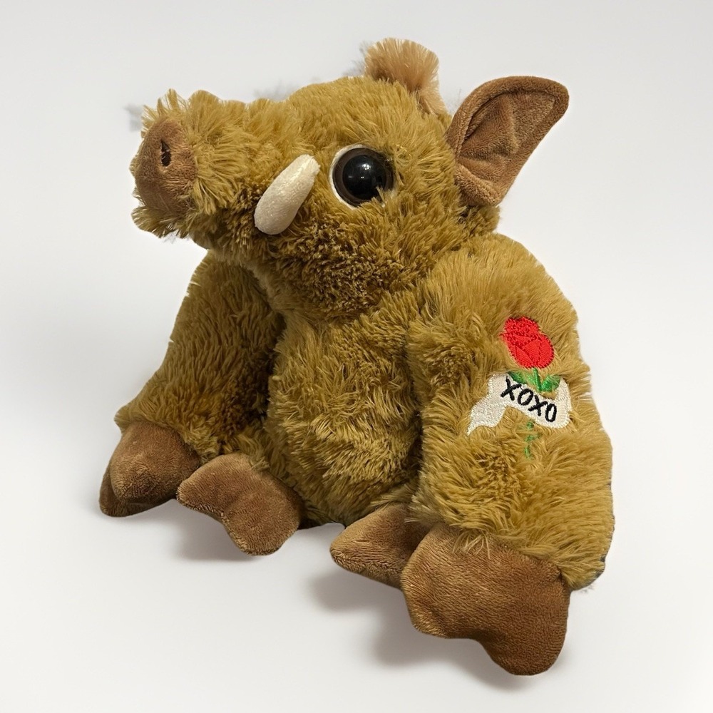 Dan Dee Valentine Warthog Plush Stuffed Animal Lovesick Pig w/ Rose XOXO Tattoo